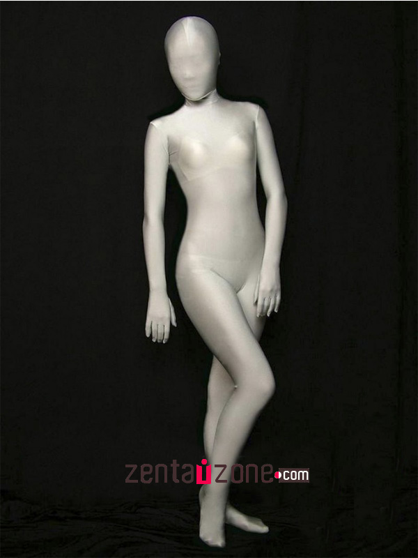 Greyish White Unicolor Unisex Spandex Lycra Zentai Suit