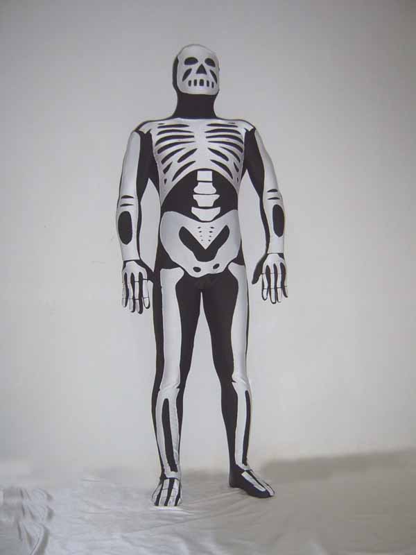 Black Skeleton Shiny Spandex Zentai Suit - Click Image to Close
