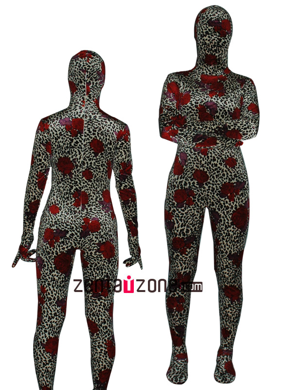 Red Rose Thicken Velvet Zentai Bodysuit