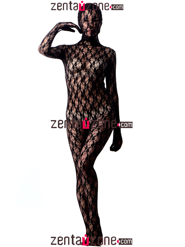 Flower Black Sexy Lace Zentai Suit - Click Image to Close