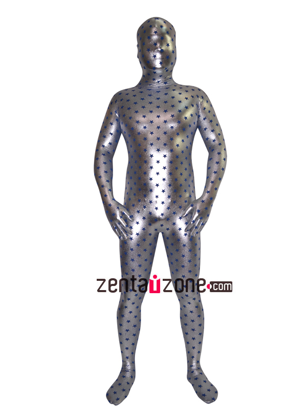 Silver Shiny Metallic Pattern Zentai Suit