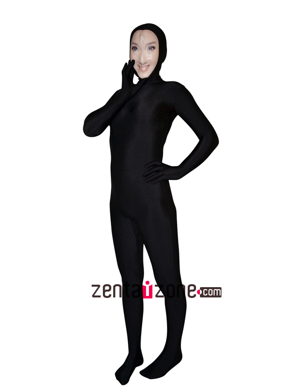 Face Zentai Black Lycra Spandex Zentai With Smile Girl Face