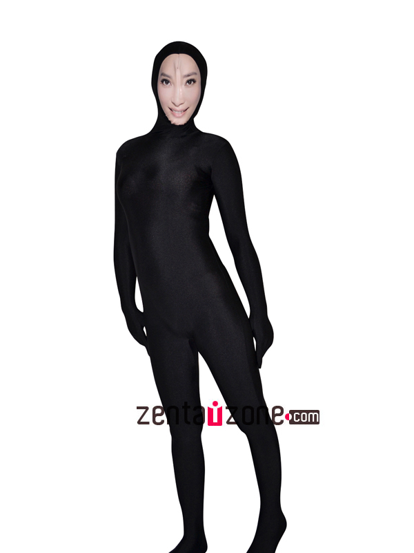 Face Zentai Black Lycra Zentai Suit With Sweet Girl Face