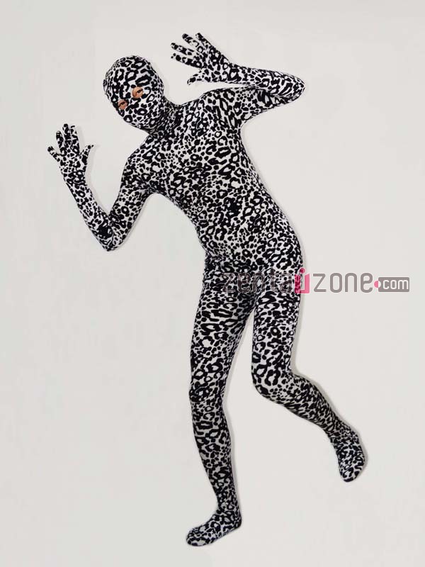 Black And White Leopard Velvet Zentai Bodysuit - Click Image to Close