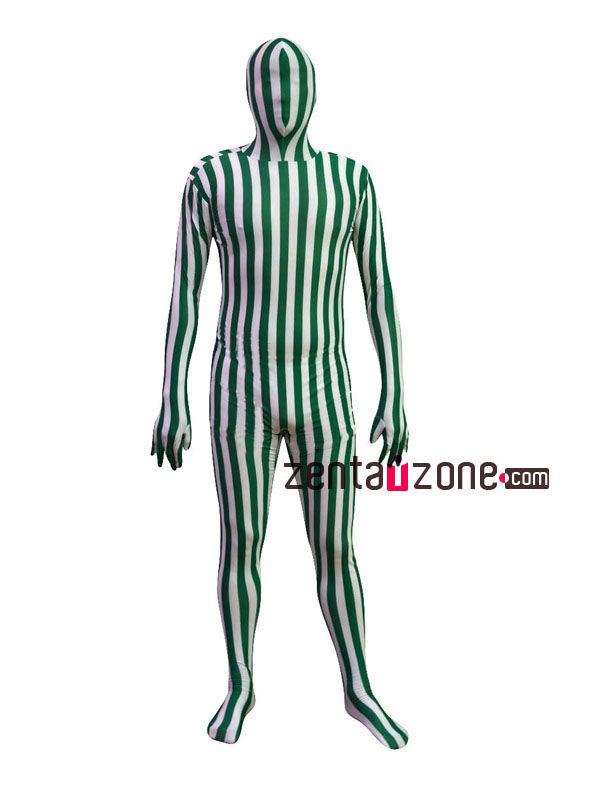 Green And White Lycra Camouflage Full Bodysuit