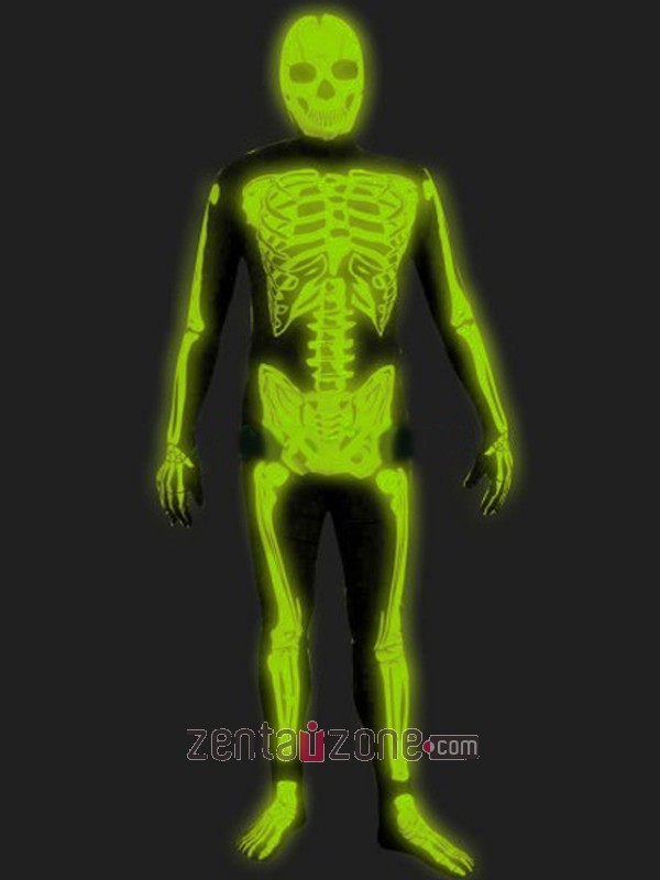 Glow In Dark Halloween Spandex Lycra Skeleton Zentai - Click Image to Close