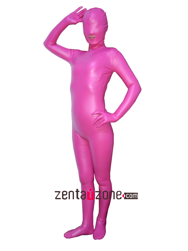 2014 Pink Pu Metallic Zentai Suiti With Open Mouth - Click Image to Close