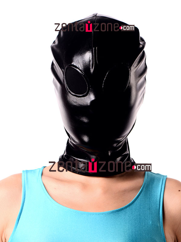 Black Shiny Metallic Zentai Hood With Black Meshed Eyes