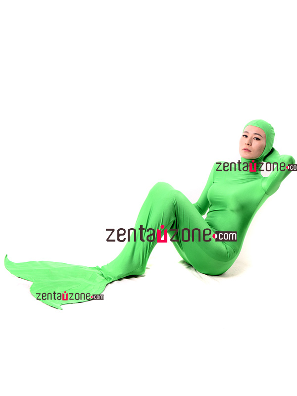 Green Mermaid Spandex Lycra Zentai Suit With Open Face