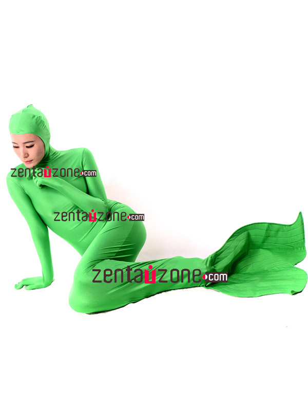 Green Mermaid Spandex Lycra Zentai Suit With Open Face - Click Image to Close