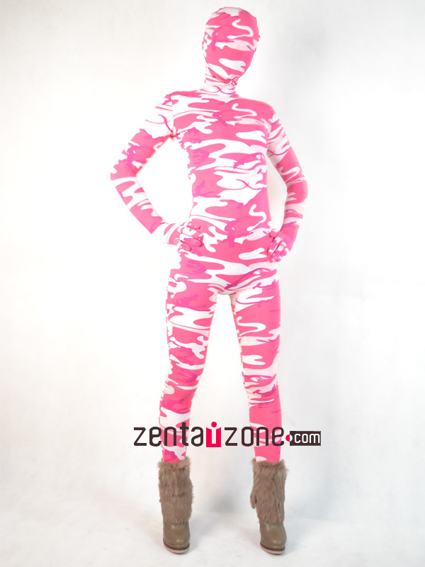 Pink And White Camouflage Spandex Zentai Suit