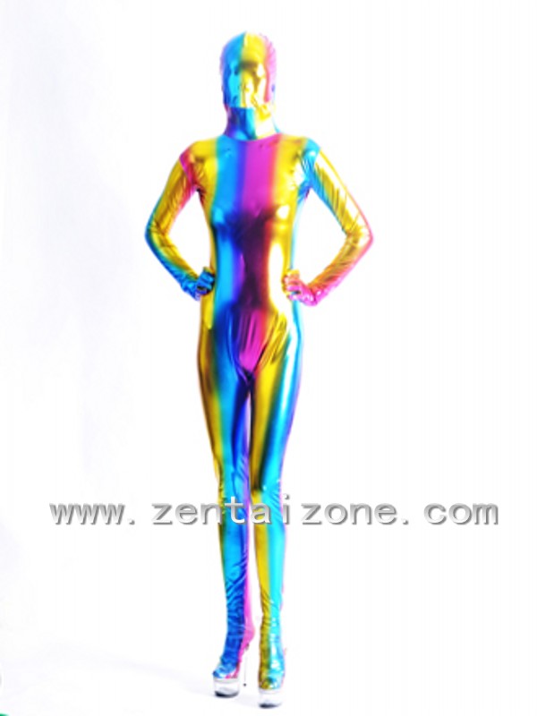 Multicolor Unisex Spandex Shiny Metallic Full Bodysuit Zentai - Click Image to Close