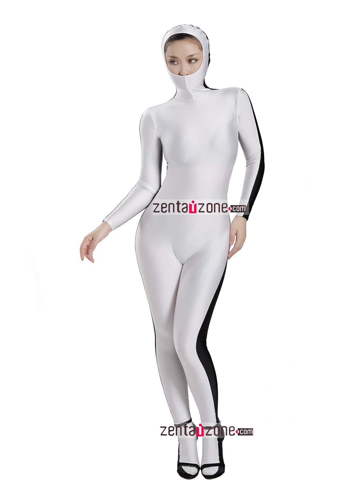 Nylon Black And White Lycra Zentai Suit