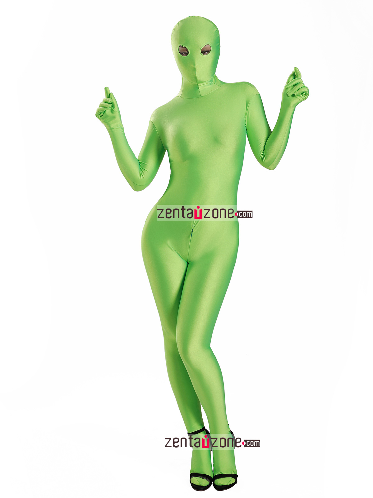 Nylon Green Lycra Zentai Suit WIth Open Eyes